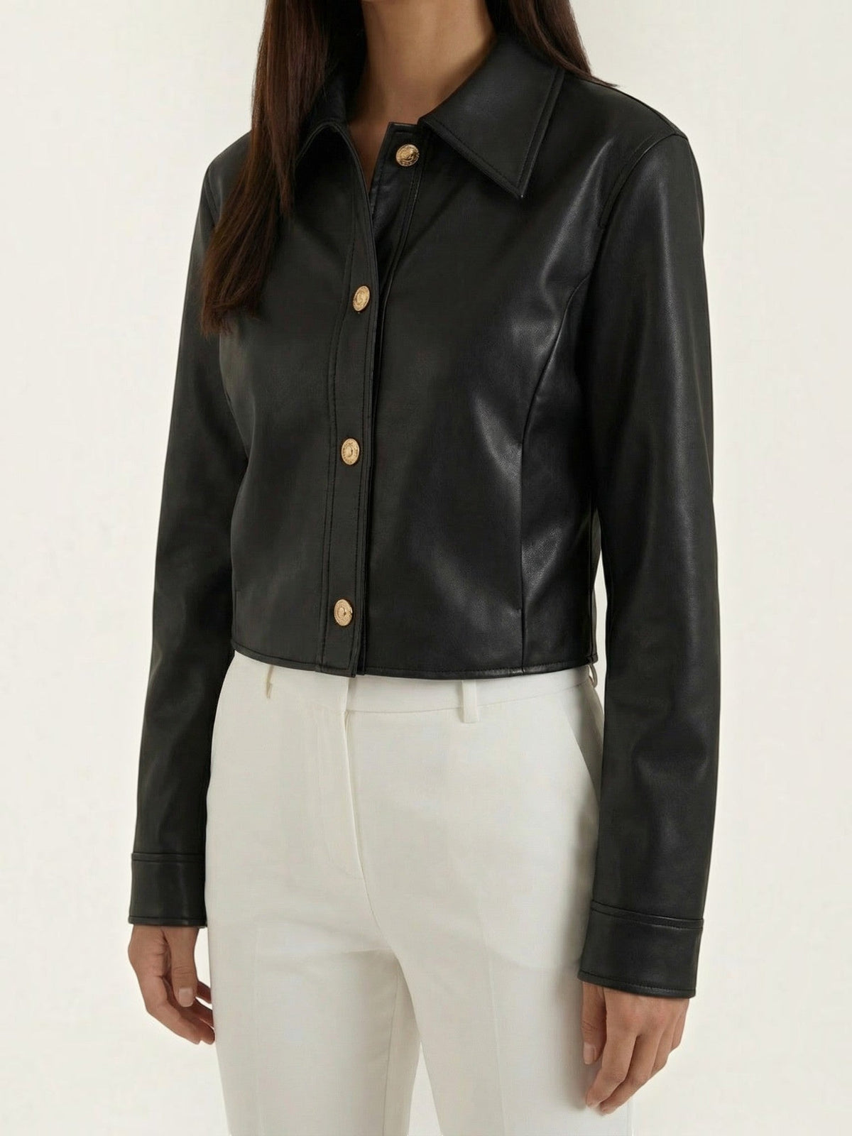 Heather Gold Button Faux Leather Jacket