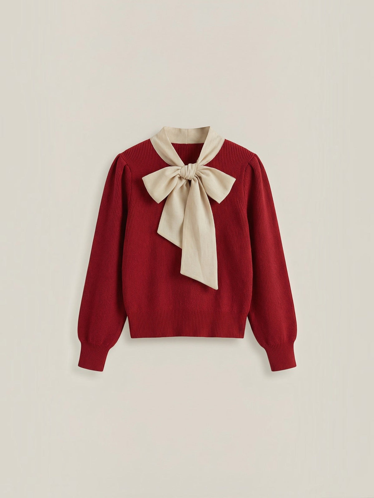 Jacqueline Ribbed Knit Sweater with Removable Bow