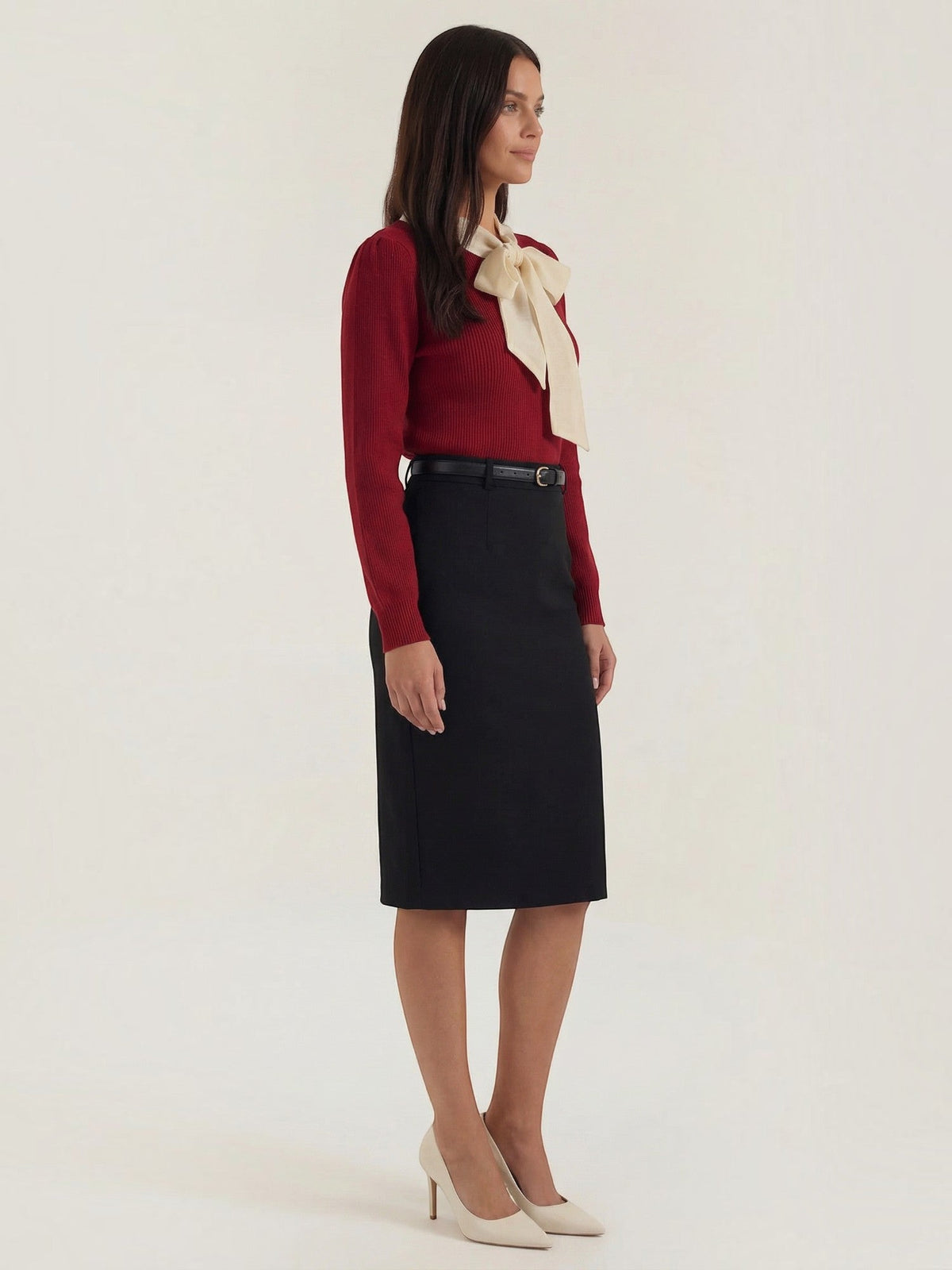 Jacqueline Ribbed Knit Sweater with Removable Bow