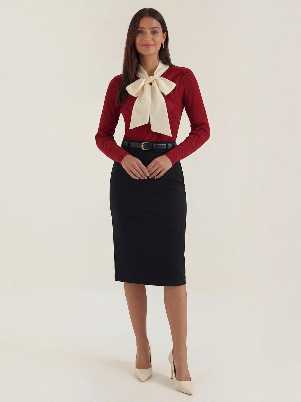 Jacqueline Ribbed Knit Sweater with Removable Bow