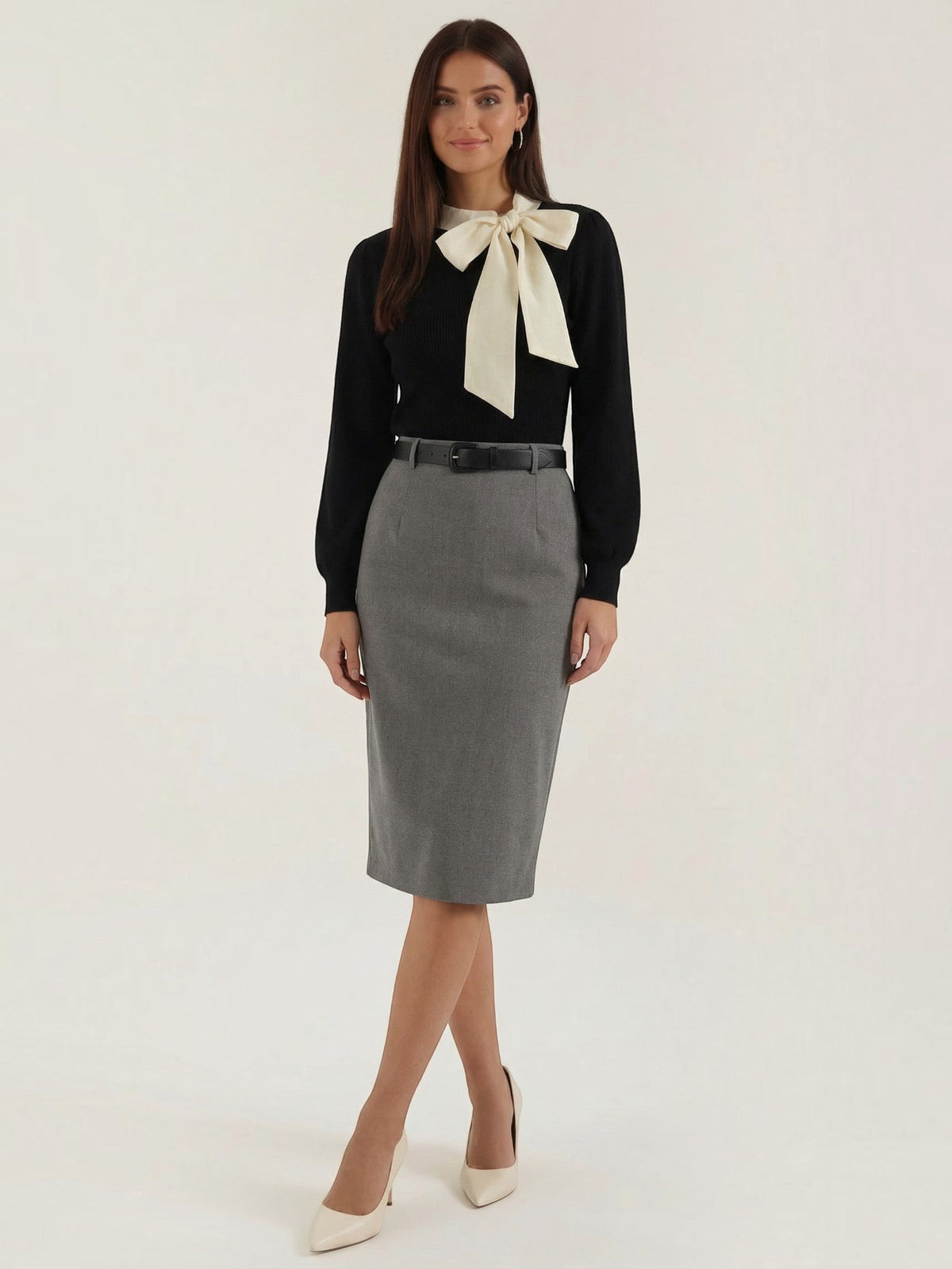Jacqueline Ribbed Knit Sweater with Removable Bow
