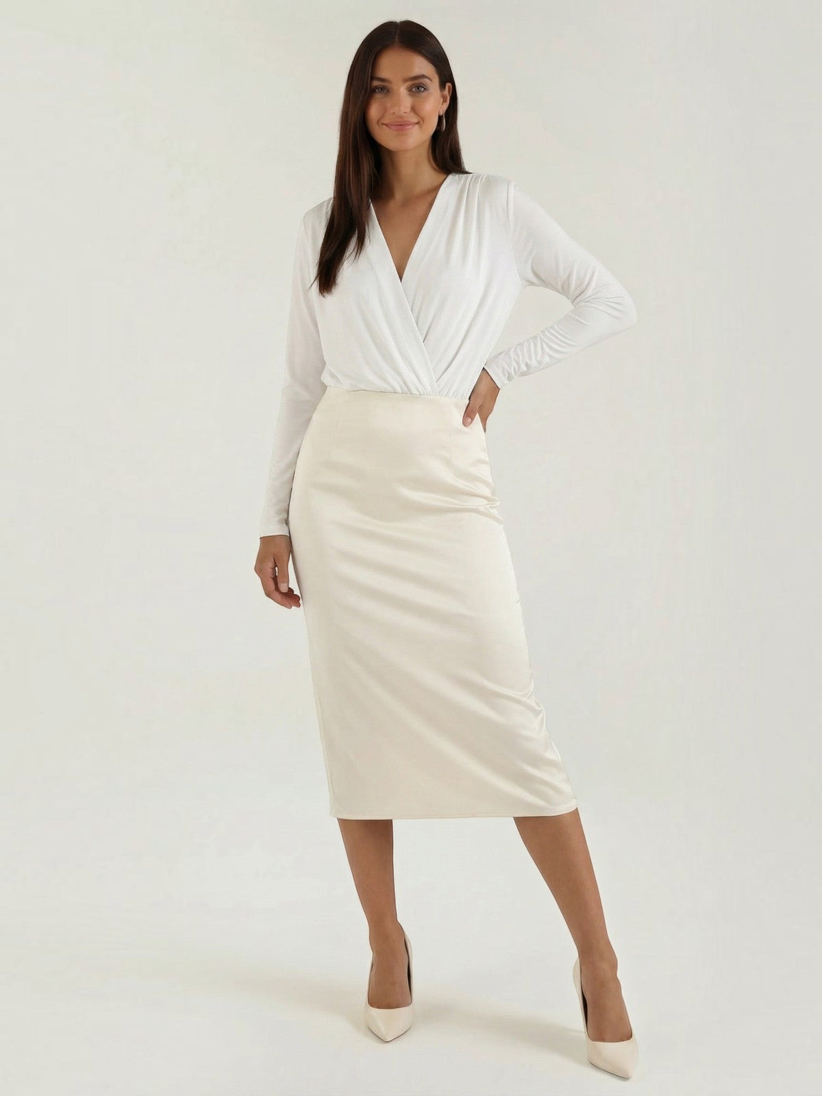 Joanne Draped Wrap Front Long Sleeve Top