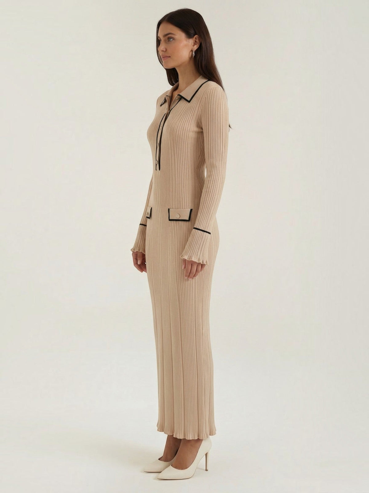 Josephine Polo Collar Ribbed Knit Maxi Dress