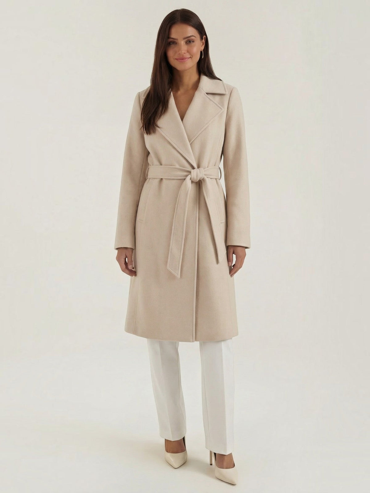 Joyce Wrap Front Belted Wool Look Coat