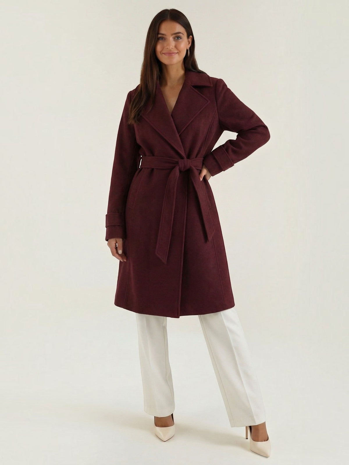 Joyce Wrap Front Belted Wool Look Coat