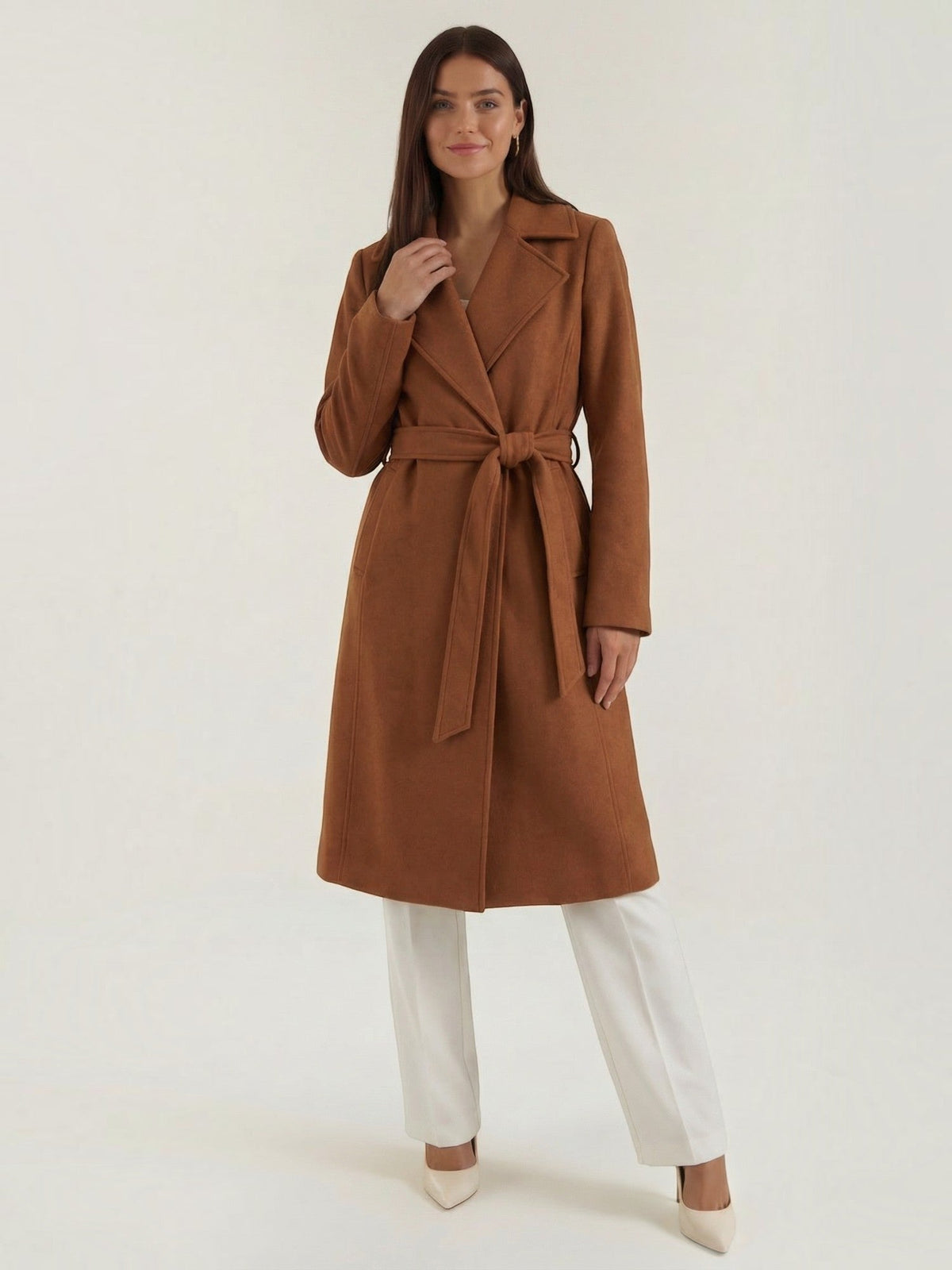 Joyce Wrap Front Belted Wool Look Coat