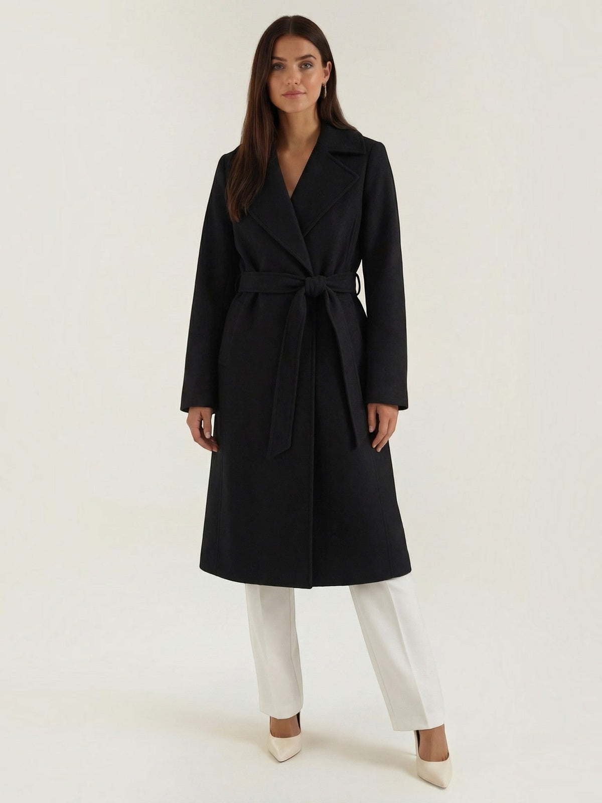 Joyce Wrap Front Belted Wool Look Coat