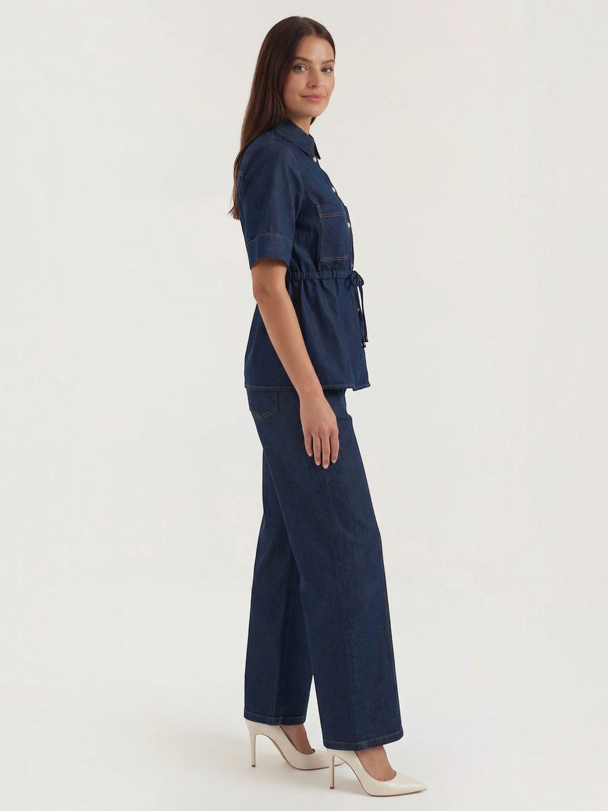 Judith Belted Denim Look Blouse