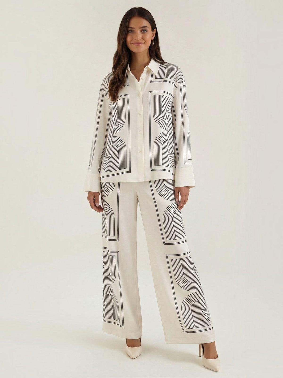 Judy Geometric Print Collared Blouse