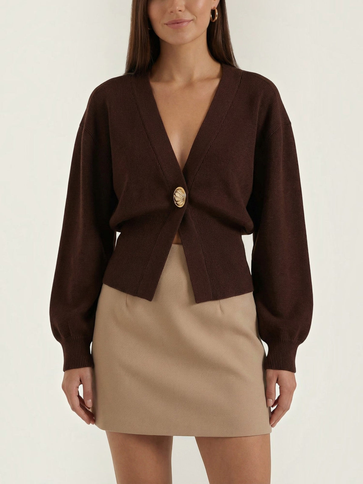 Kathleen Balloon Sleeve V Neck Cardigan