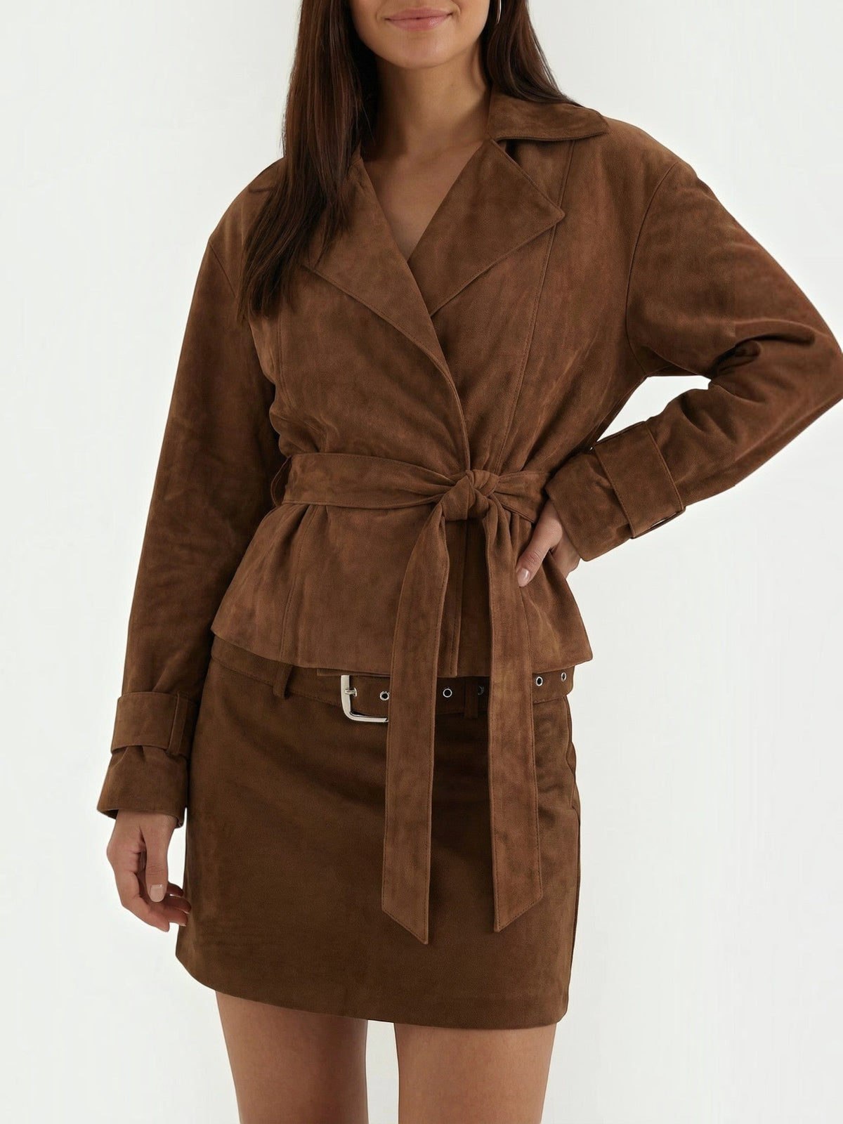 Lily Suede Look Belted Mini Skirt