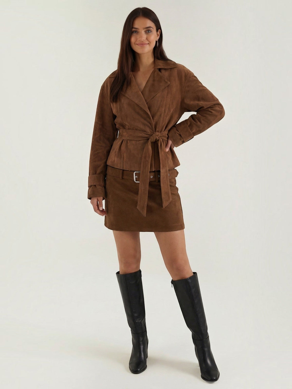 Lily Suede Look Belted Mini Skirt