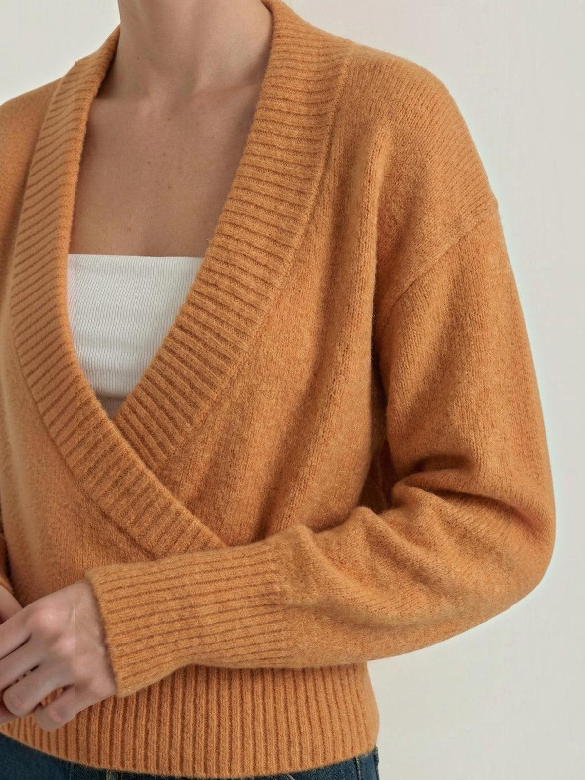 Lynda Wrap Front Cropped Knit Sweater
